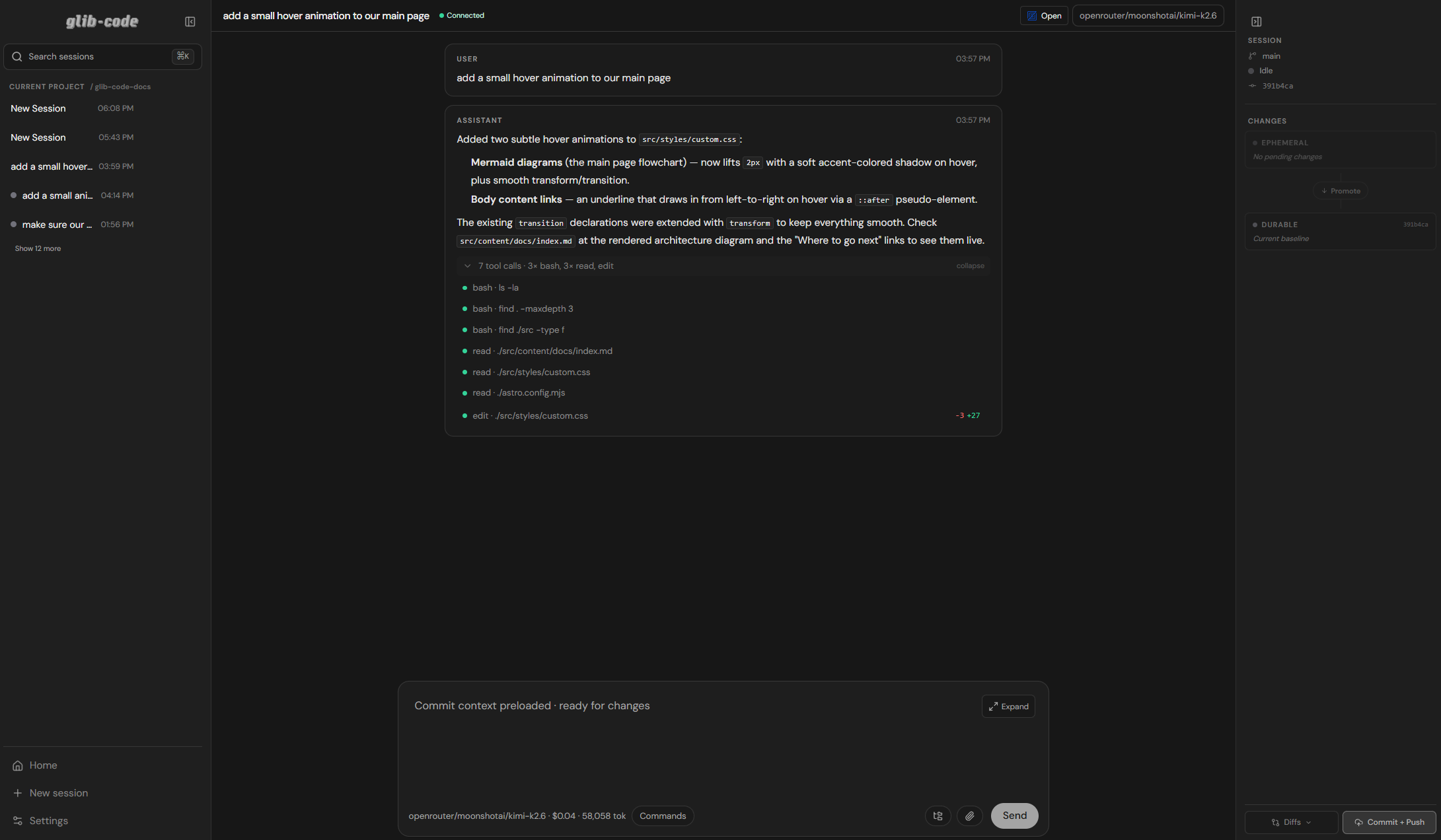 glib-code session view